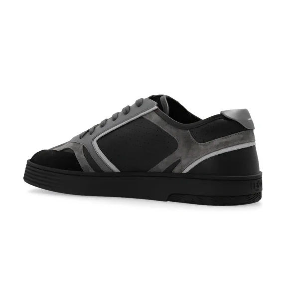 $990 Fendi Step FF Logo Embr Leather Sneakers Black & Gray EU 43 UK 9 US 10 BNIB